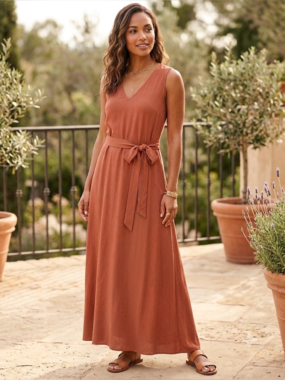 Amour Vert Linen Maxi Dress EUC